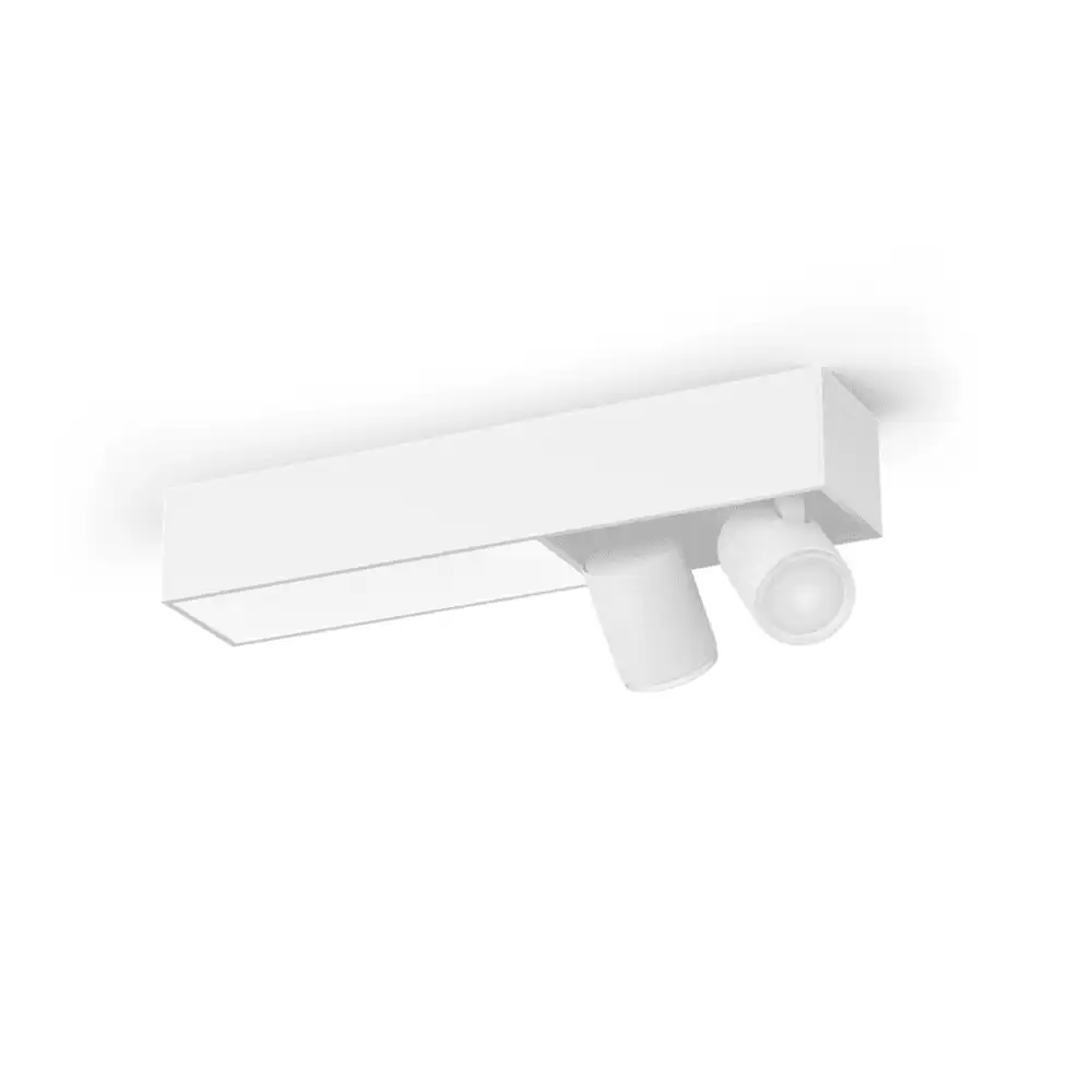 Regleta Centris Philips Hue blanca con 2 focos White & Color vista lateral.