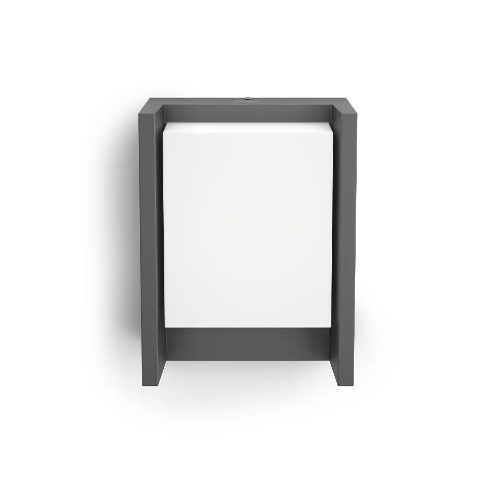 Aplique exterior Philips Arbour LED antracita vista frontal sobre fondo blanco