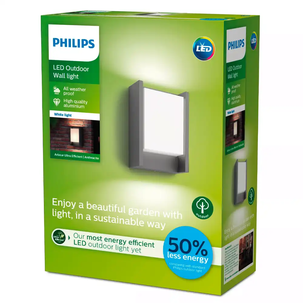 Caja packaging aplique exterior Philips Arbour LED 3.8W 3000K ultra eficiente