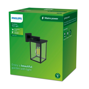 Aplique Bellini Negro Cuadrado IP44 exterior E27 (Sin Bombilla) – Philips - Imagen 2