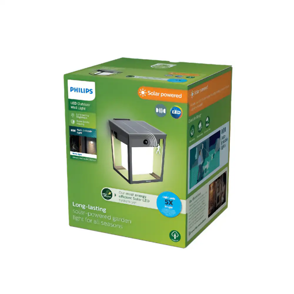 tiendas deco aplique blaise led 1 x 15w 3000k solar con sensor ultra eficiente antracita ip44 philips 3 1