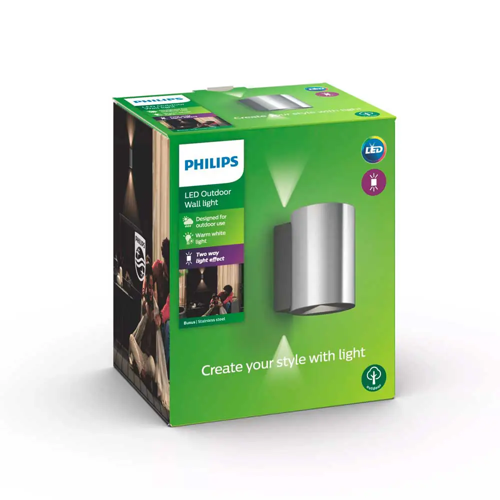 tiendas deco aplique buxus led 2 x 45w 2700k niquel ip44 philips 3