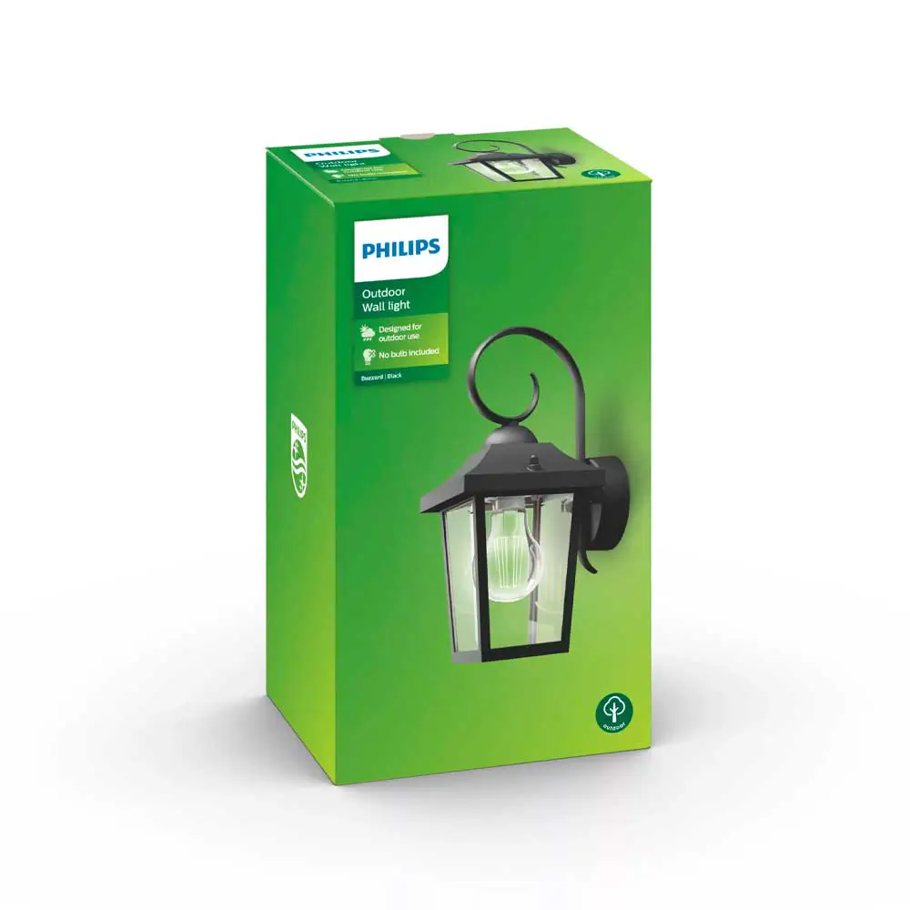 Caja packaging aplique exterior Philips Buzzard negro IP44 sin bombilla
