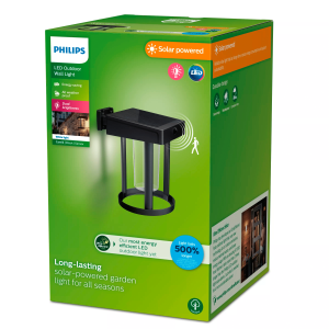 Aplique Camill R LED 1×1,4W 3000K Solar Ultra Eficiente con Sensor Negro T IP44 – Philips - Imagen 2