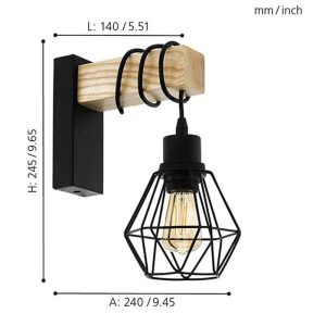 Aplique Colgante de Pared TOWNSHEND 5 de Madera Estilo Vintage E27 – Eglo - Imagen 2