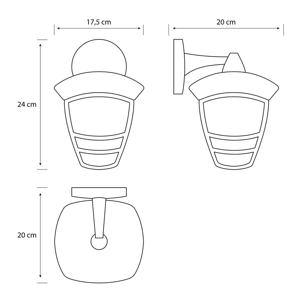 Aplique de pared exterior Creek Down negro Philips con medidas técnicas y dimensiones
