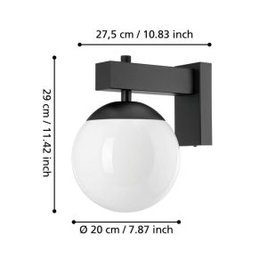 Aplique de Exterior Bufalata Negro con Globo Blanco E27 IP44 – Eglo - Imagen 2