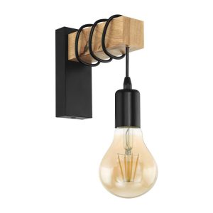 Aplique de Pared Colgante Vintage TOWNSHEND con Madera y Acero E27 IP20 – Eglo - Imagen 1