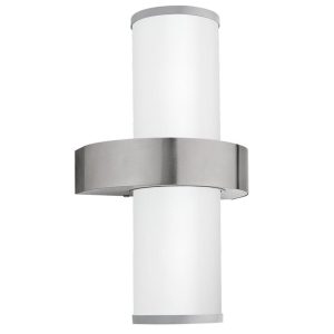 Aplique de Pared Exterior BEVERLY de Acero Inoxidable con Cilindro Blanco 2xE27 IP44 – Eglo - Imagen 1