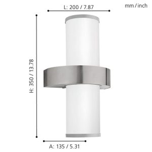 Aplique de Pared Exterior BEVERLY de Acero Inoxidable con Cilindro Blanco 2xE27 IP44 – Eglo - Imagen 3