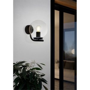 Aplique de Pared Exterior Taverna de Acero Galvanizado Negro con Cúpula Transparente E27 IP44 – Eglo - Imagen 2
