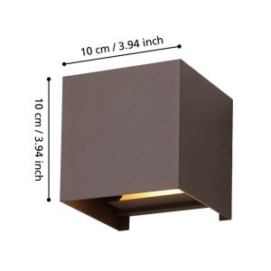 Aplique de Pared LED CALPINO 3 Café Óxido en Forma de Cubo 3000K IP54 – Eglo - Imagen 2