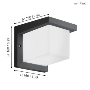 Aplique de Pared LED Exterior DESELLA 1 Cuadrado 10W 3000K IP55 – Eglo - Imagen 2