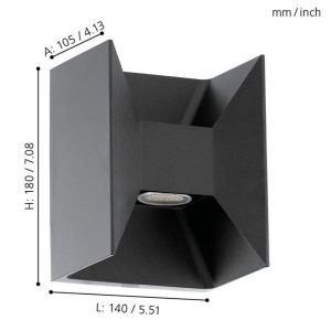 Aplique de Pared LED MORINO Cuadrado Negro Luz Arriba y Abajo 3000K IP44 – Eglo - Imagen 2