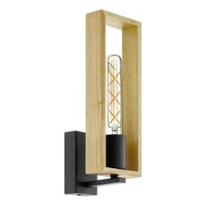 Aplique de Pared Rectangular LITTLETON de Madera y Negro E27 IP20 – Eglo - Imagen 1