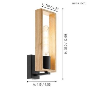 Aplique de Pared Rectangular LITTLETON de Madera y Negro E27 IP20 – Eglo - Imagen 2