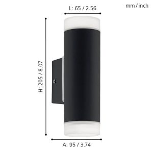 Aplique de Pared RIGA-LED Negro Cilíndrico con Montaje en Esquina 4000K IP54 – Eglo - Imagen 4