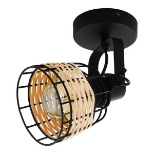 Aplique de Techo y Pared Vintage ANWICK 1 de Rattan y Acero E27 IP20 – Eglo - Imagen 1