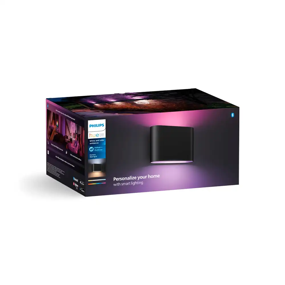 Aplique exterior Dymera Philips Hue negro con caja original del producto.