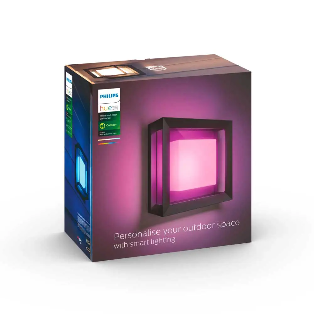 Aplique exterior Econic Philips Hue negro con caja original del producto.