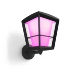 Aplique exterior Econic Up Philips Hue negro encendido en color rosa.