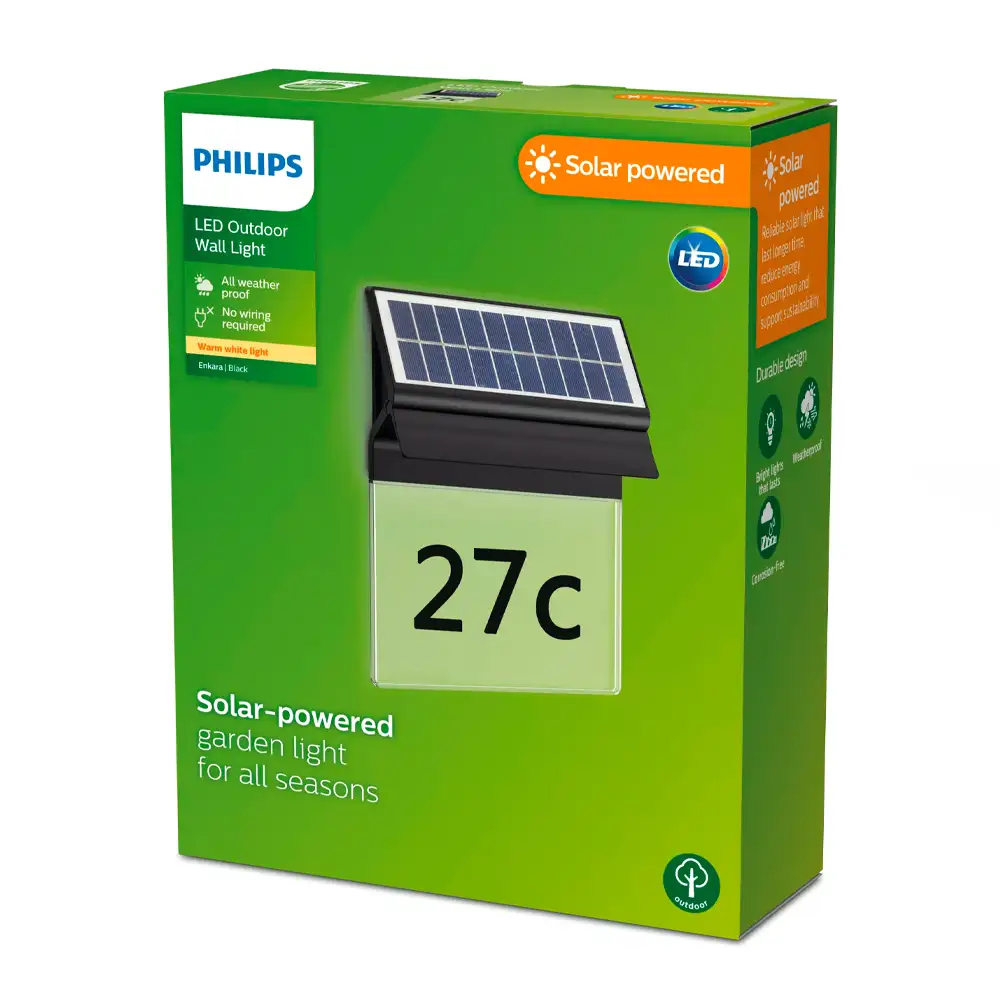 tiendas deco aplique enkara led 1 x 02w 2700k solar negro ip44 philips 3