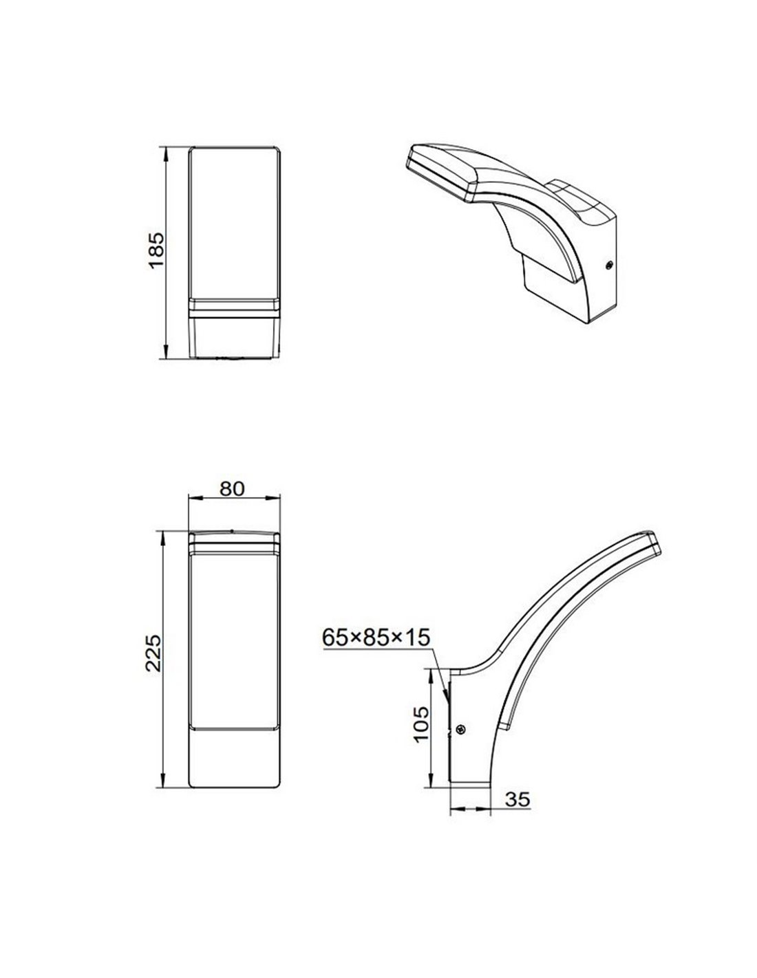 Aplique exterior LED Beja 12.5W 1650lm 4000K IP44 antracita Trio Lighting plano técnico