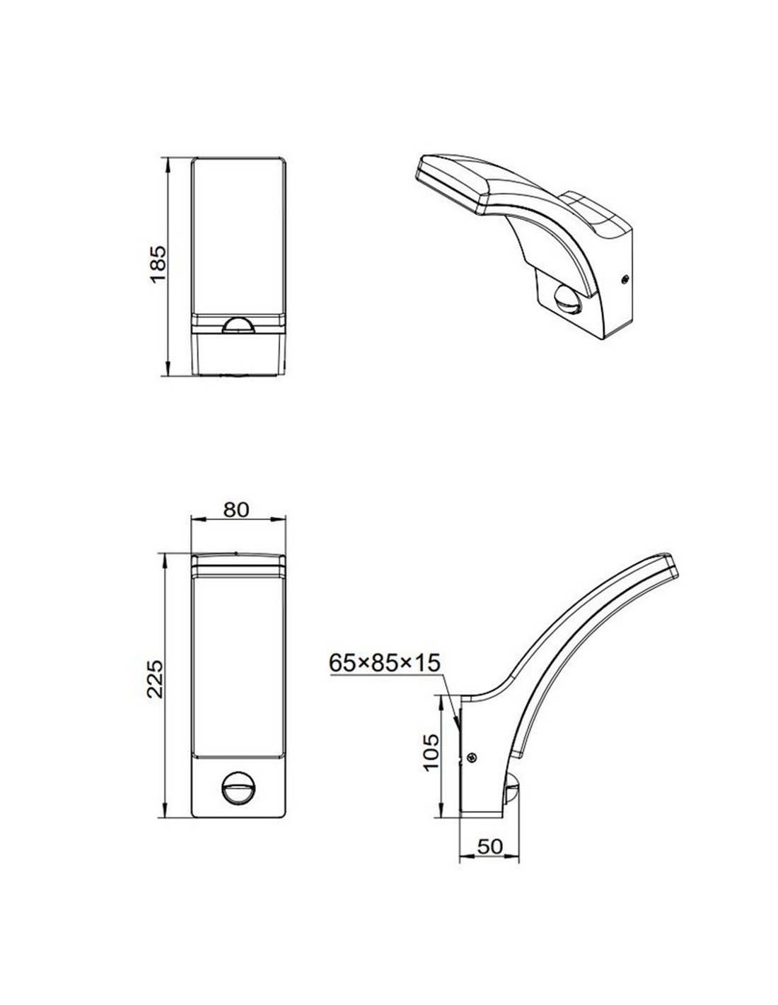 Aplique exterior LED Beja con sensor 12.5W 1650lm 4000K IP44 antracita Trio Lighting plano técnico