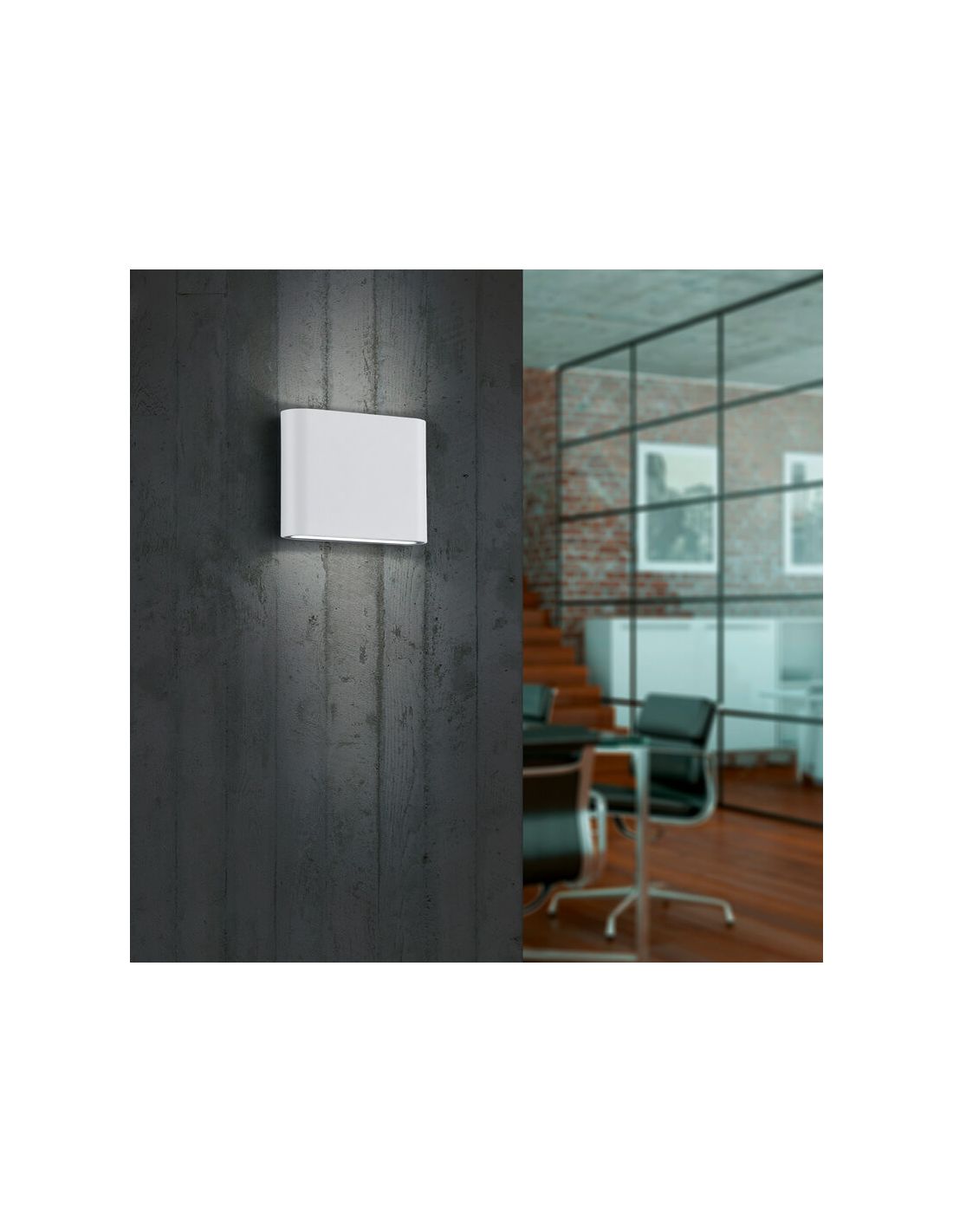 Aplique exterior LED Thames II 11cm luz arriba y abajo 2x2.5W 3000K IP54 blanco instalado en pared moderna