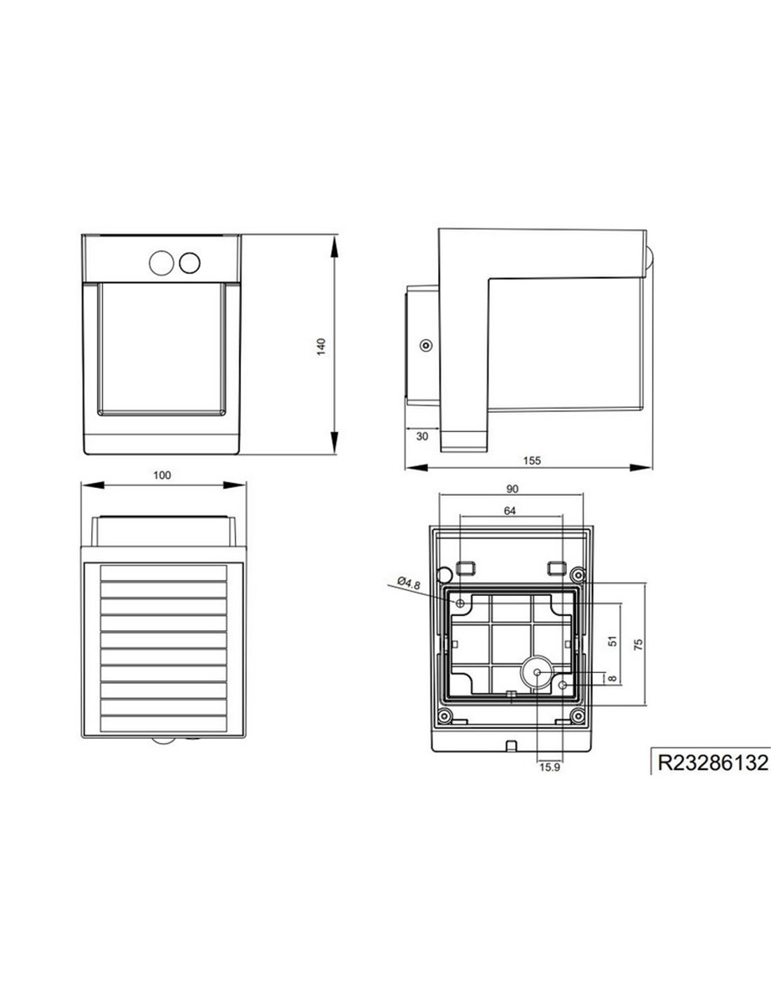 Aplique exterior solar LED Colombo 5.5W 650lm 4000K IP44 negro plano técnico con medidas