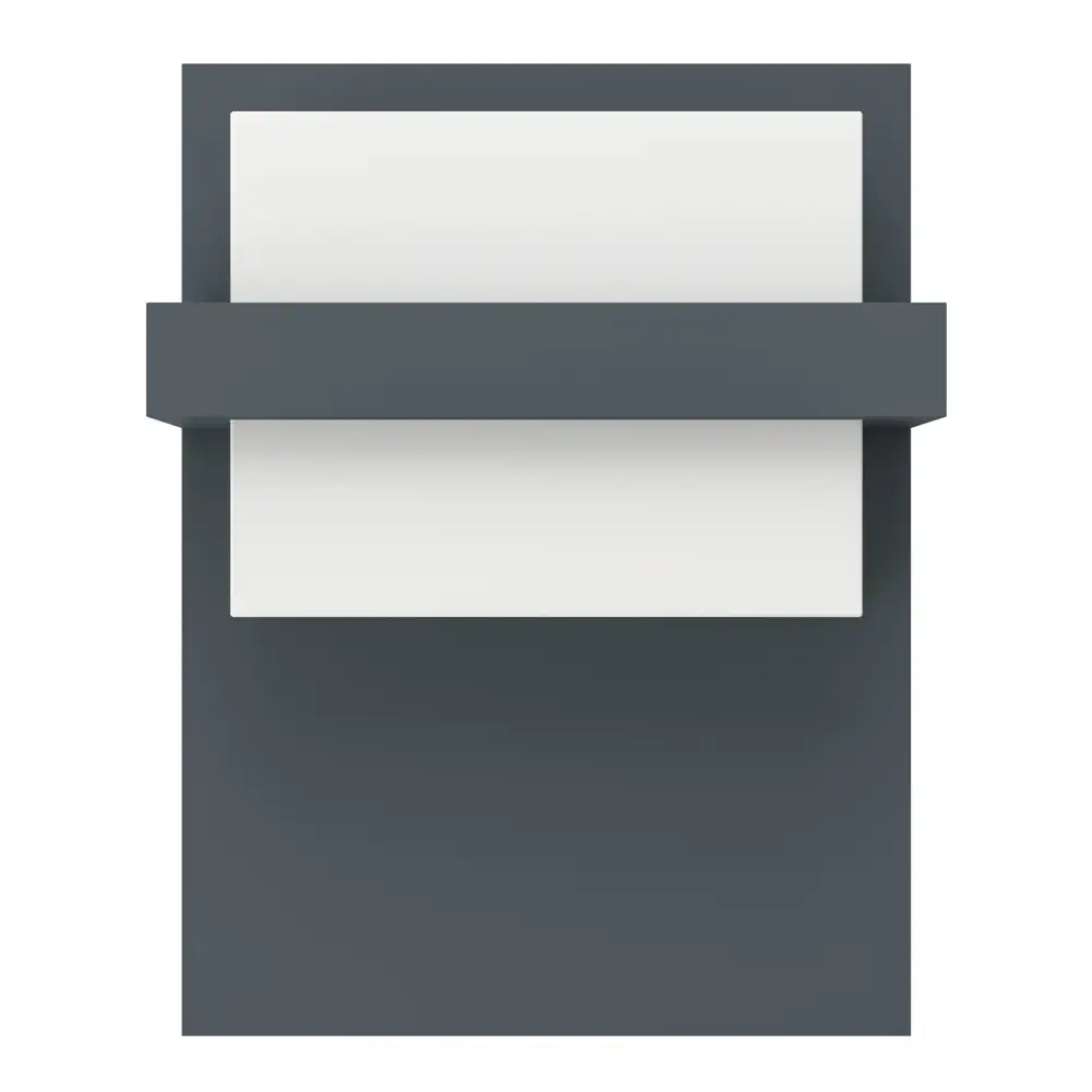 Vista frontal del aplique LED exterior Culpina de aluminio con diseño geométrico moderno y difusor horizontal.