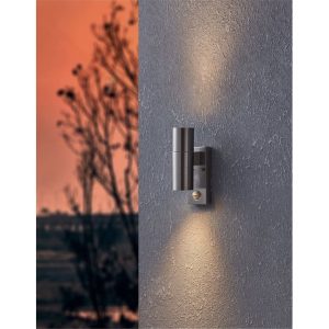 Aplique LED Exterior RIGA 5 Satinado con Doble Luz y Sensor de Movimiento 3000K IP44 – Eglo - Imagen 2