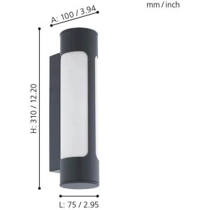 Aplique LED Exterior TONEGO Antracita Cilíndrico 12W 1000 lm 3000K IP44 – Eglo - Imagen 3