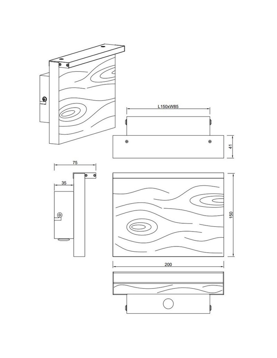 Aplique LED Kalea pequeño 20cm 7.5W 800lm 3000K IP20 Trio Lighting plano técnico con medidas