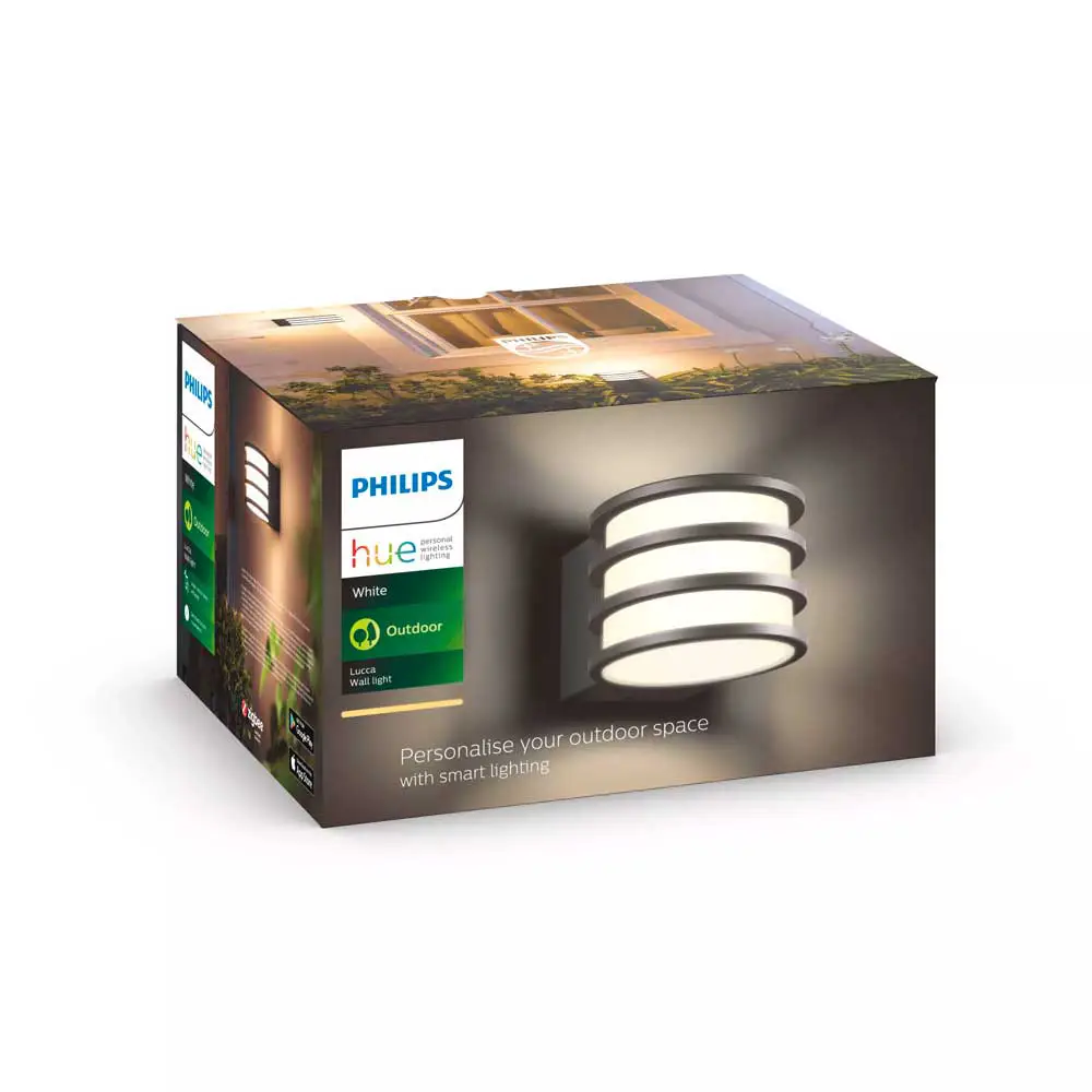 Aplique exterior Lucca Philips Hue negro antracita con caja original del producto.