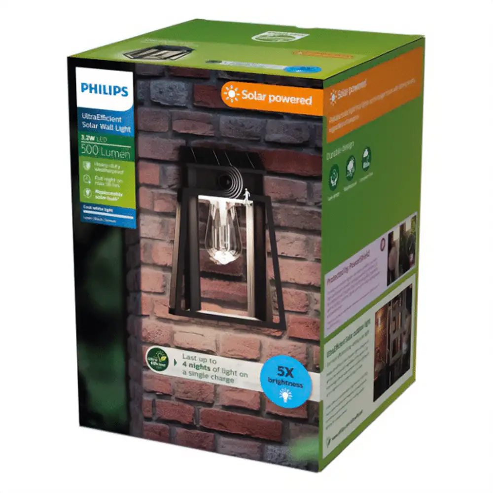 tiendas deco aplique lysin led 1 x 32w 4000k solar con sensor ultra eficiente negro ip44 philips 3