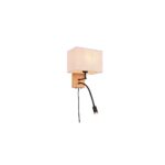 Aplique Nilam cuadrado madera y textil 2 luces LED 3.1W 3000K IP20 Trio Lighting vista lateral con cable