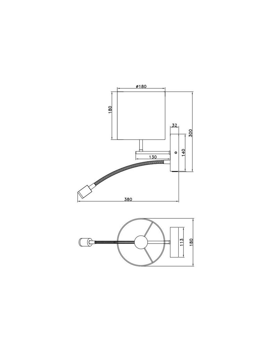 Aplique Nilam madera y textil 2 luces LED 3.1W 3000K IP20 Trio Lighting plano técnico con medidas