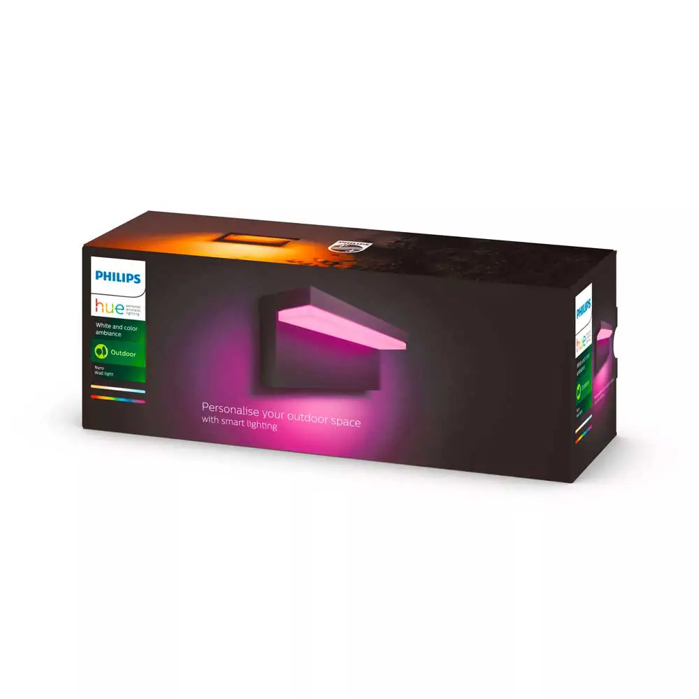 Aplique exterior Nyro Philips Hue negro con caja original del producto.