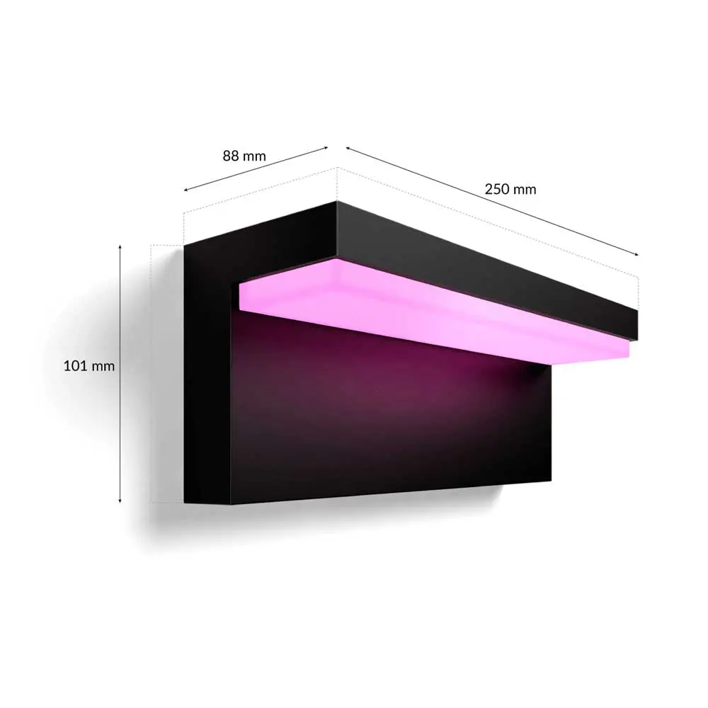 Aplique exterior Nyro Philips Hue negro vista lateral con medidas y dimensiones.