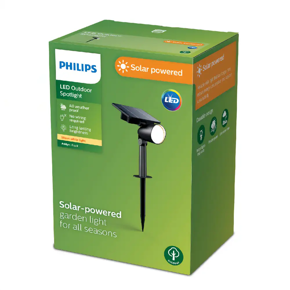 tiendas deco aplique pincho ashlyn led 1 x 14w 2700k solar con sensor negro ip44 philips 3