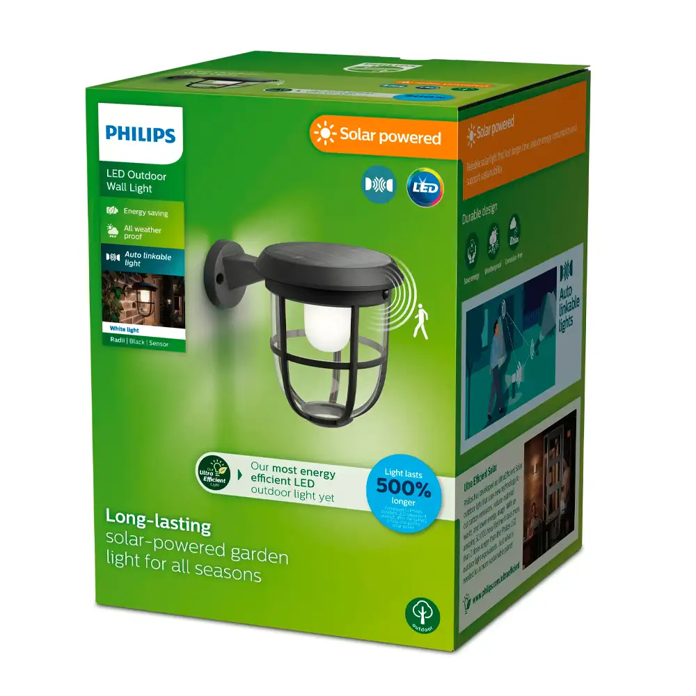 tiendas deco aplique radii led 1 x 13w 3000k solar negro ip44 philips 3