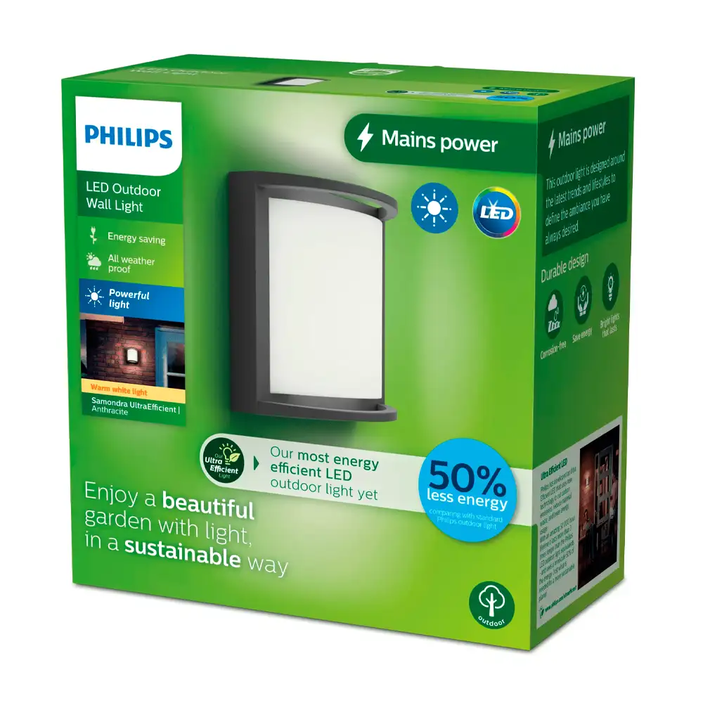 tiendas deco aplique samondra led 1 x 38w 2700k ultra eficiente antracita ip44 philips 3