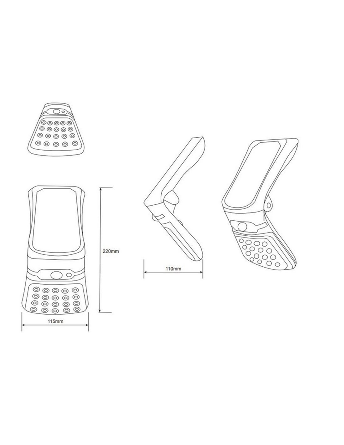 Aplique solar LED Diadema 3.5W 300lm 4000K orientable con sensor Trio Lighting plano técnico
