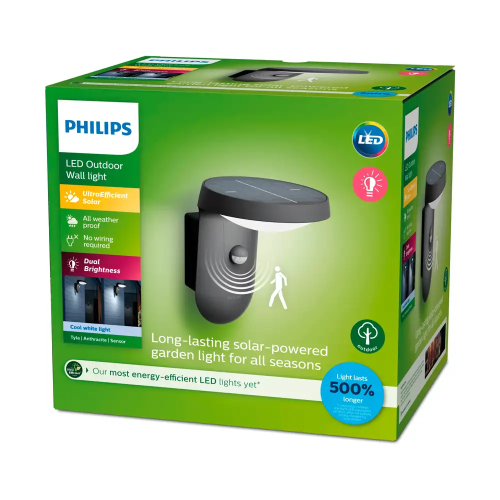 tiendas deco aplique tyla led 1 x 12w 4000k solar con sensor antracita ip44 philips 3