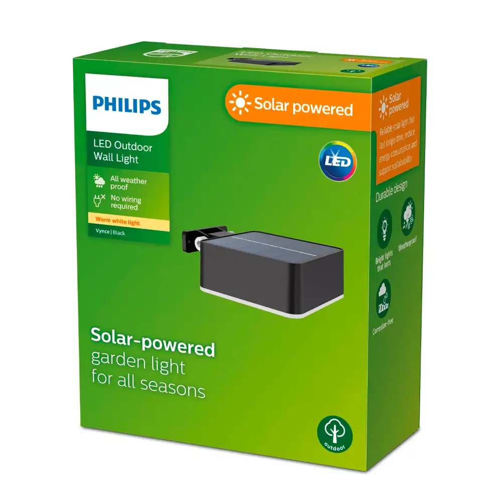 tiendas deco aplique vynce c led 1 x 15w 2700k solar negro ip44 philips 3