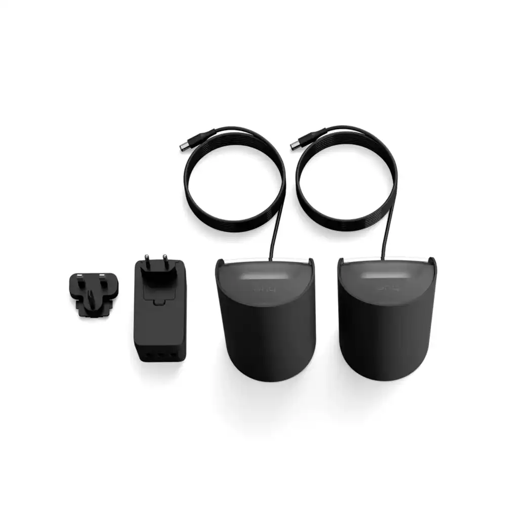 Accesorios incluidos del bañador Play Wall Washer 2 Philips Hue negro con cables y adaptadores.