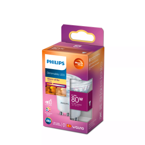 Bombilla Dicroica LED GU10 80W Equivalente 2200K–2700K White Glow 36° Regulable – Philips - Imagen 2