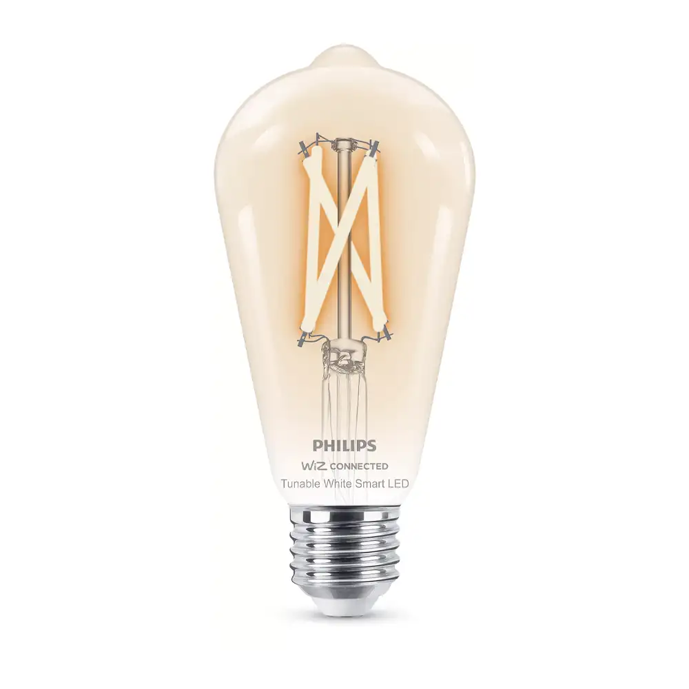 Bombilla Edison LED Philips WiZ 7W E27 2700K-6500K clara con filamento visible.