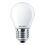 Bombilla esférica LED Philips 60W equivalente E27 4000K luz fría mate no regulable vista frontal.